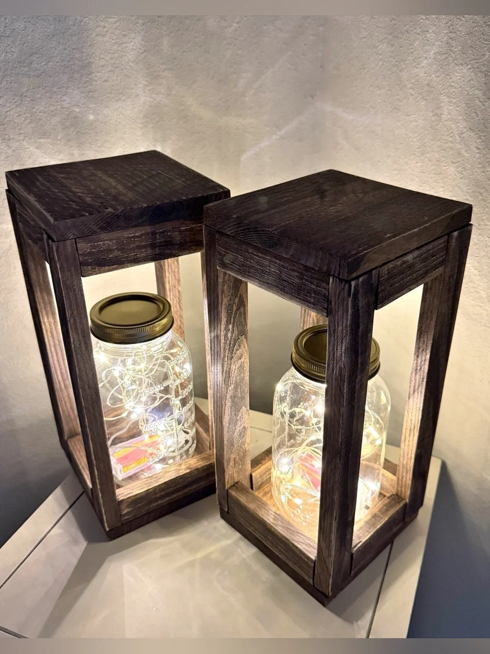 Solid Wood Fairy Lights Lantern Set of Two Handmade